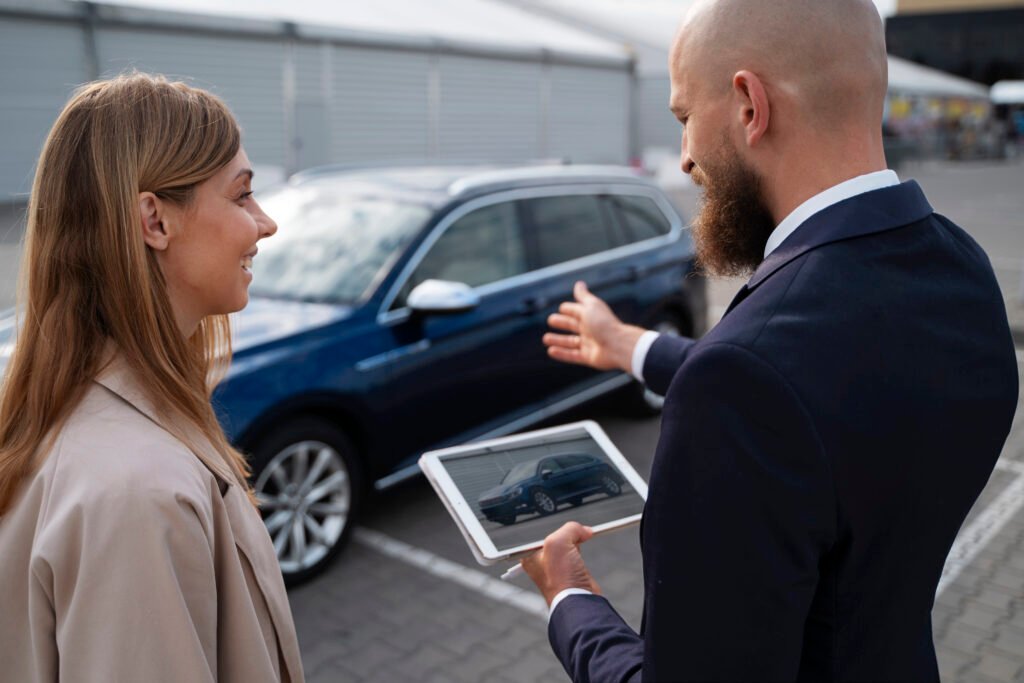 Aperçu d’un particulier remettant les clés de sa voiture à un acheteur, transaction sécurisée vente voiture